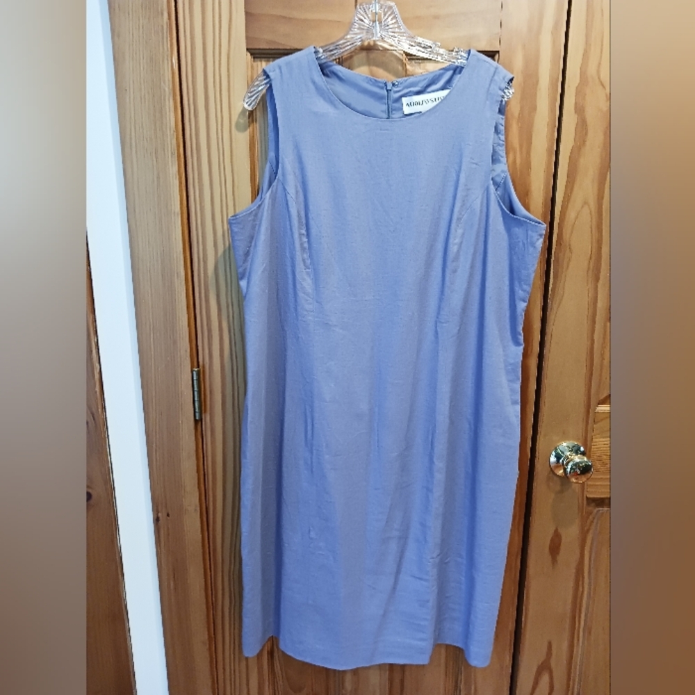 Adolfo Studio Sleeveless Dress Blue Linen Blend 18W NWOT